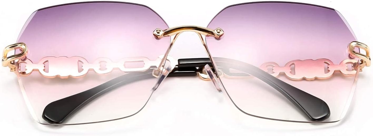 商品图片 27 | B083VRLS2Q | FEISEDY Classic Rimless Sunglasses Women Metal Frame Diamond Cutting Lens Sun Glasses B2567