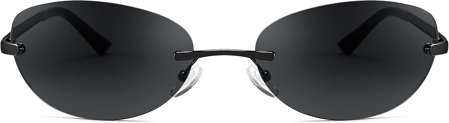 商品图片 2 | B0BZPBKFF1 | FEISEDY Trendy Rimless Oval Sunglasses for Women Men Retro 90s Eyewear Frame Y2K Glasses B2393