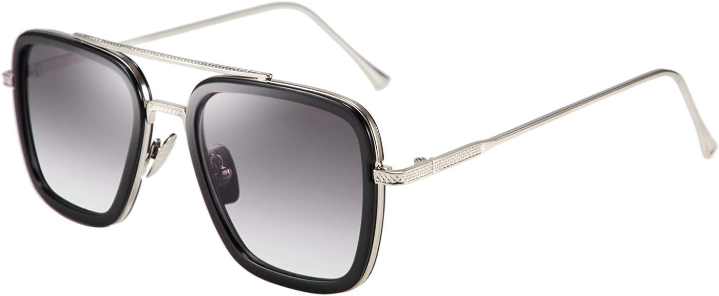 Black-silver Frame Gradient Lens / 54 Millimeters | B07V6HFJTM | FEISEDY Retro Aviator 70s Pilot Sunglasses Men Trendy Women Square Sun Glasses Driving Outdoors B2510
