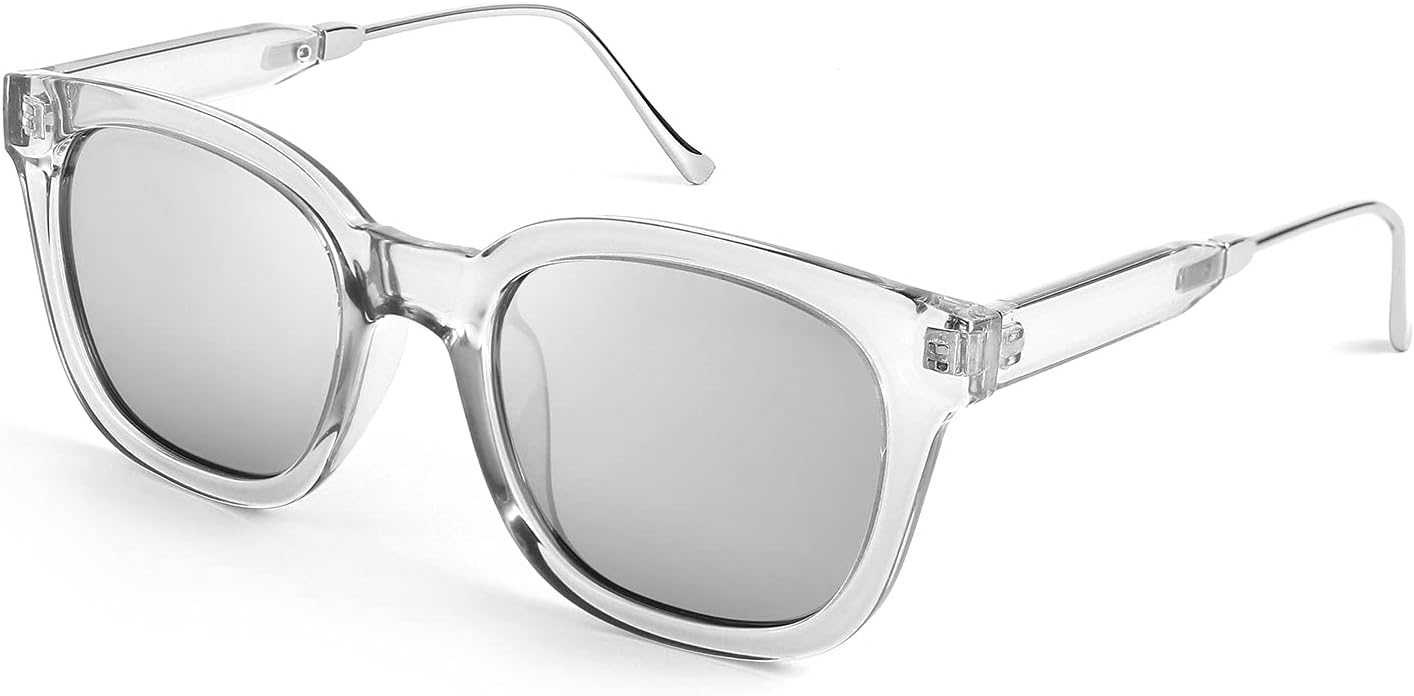004 Crystal Grey Frame Silver Mirrored Lens / 51 Millimeters | B08KXRN367 | FEISEDY Square Polarized Sunglasses Women Men Retro Trendy Shades UV400 Lenses B2624