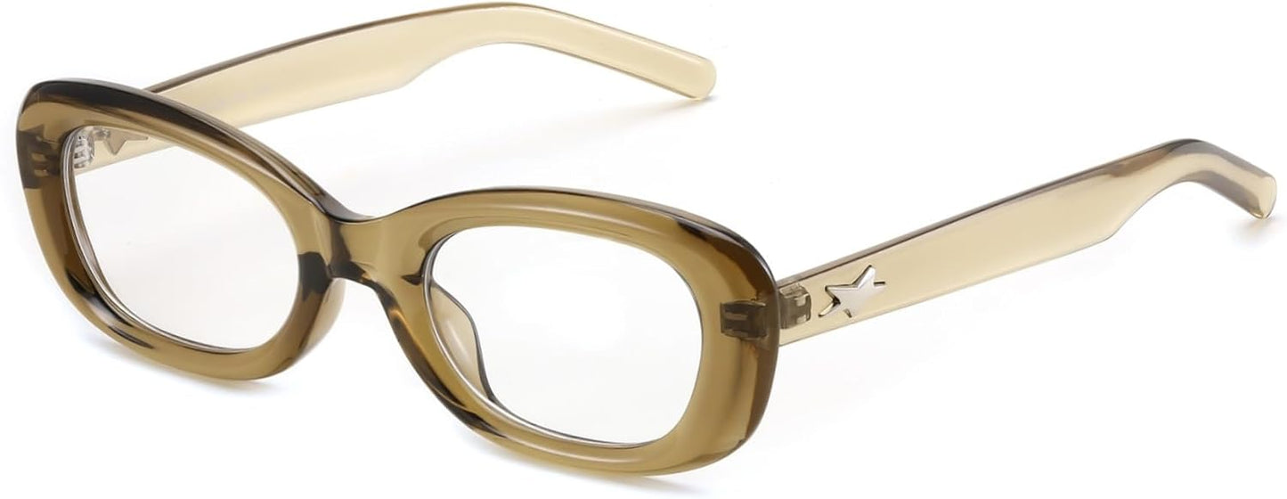 Olive Green / 50 Millimeters | B0DD71LQBB | FEISEDY Retro Oval Blue Light Blocking Glasses for Women Nerd Fake Glasses Y2k Small Eyewear Frame B0229
