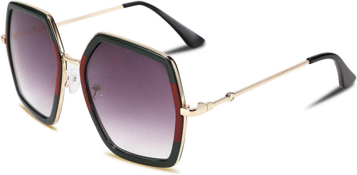 Green-red / 54 Millimeters | B07S9KR2YP | FEISEDY Women Large Hexagon Inspired Sunglasses Fashion Irregular Design Style Geometric B2503