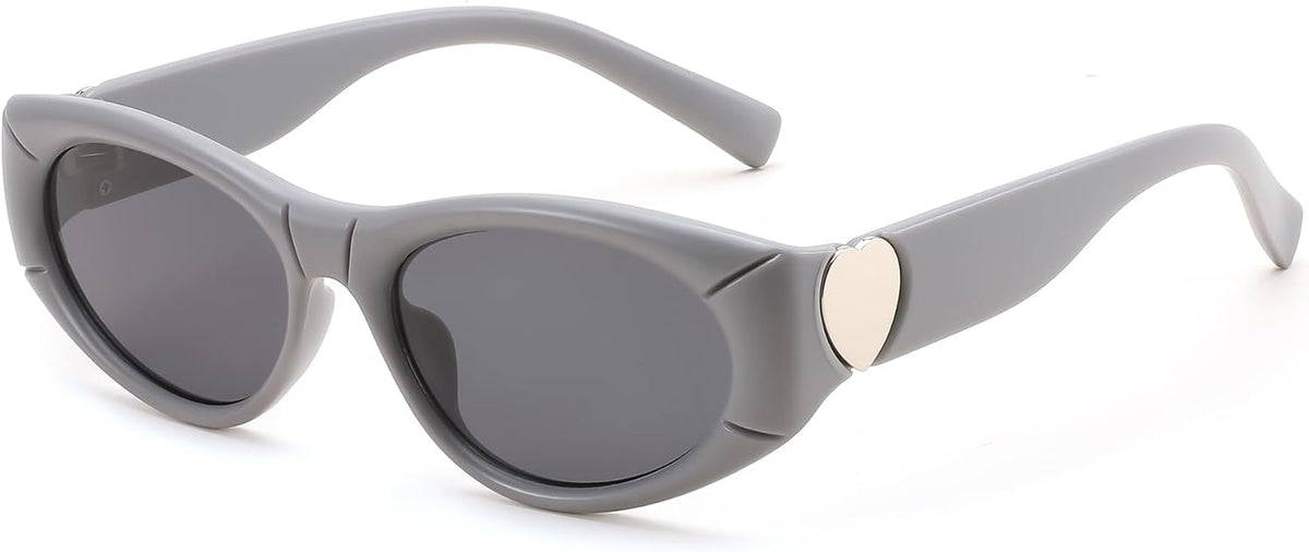Grey Frame & Grey Lens / 54 Millimeters | B0DHWW8R4V | FEISEDY Retro Oval Sunglasses UV400 Protection Retro Y2K Sunglasses B0234
