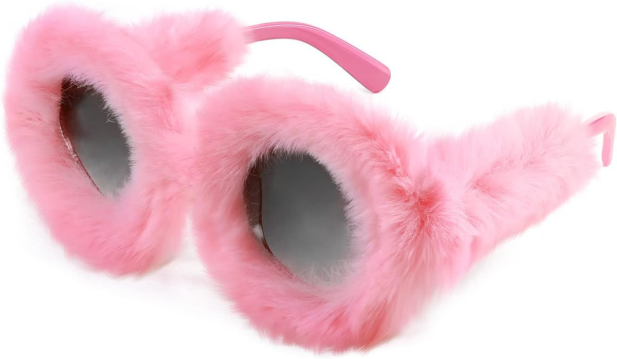 Pink Round 2889 / 70 Millimeters | B09SHBM6TC | FEISEDY Sunglasses Women Plush Fuzzy Soft Velvet Party Masquerade B2877