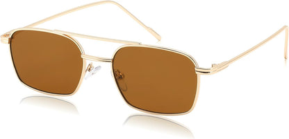 005 Gold Frame/Tea Lens / 53 Millimeters | B09GKB6G1G | FEISEDY Fashion Square Aviator Sunglasses Women Men Trendy Retro Metal Frame Sun Glasses Candy Color Lens B1036