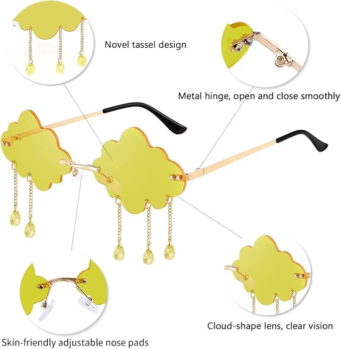 ÉÌƷͼƬ 13 | B09K7C4FB7 | FEISEDY Retro Dripping Cloud Shaped Tassel Sunglasses Rimless Women Funny Party Disco Eyewear B2834
