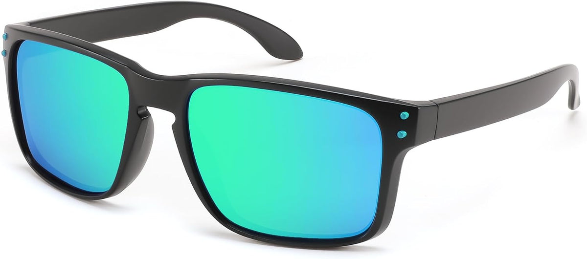 Polarized Green Mirrored Lenses With Black Temples 002 / 54 Millimeters | B0CS6LHYBT | FEISEDY Men Sunglasses Polarized,Square Vintage Cycling Running Fishing Golf Hiking Sports Sun Glasses B0080