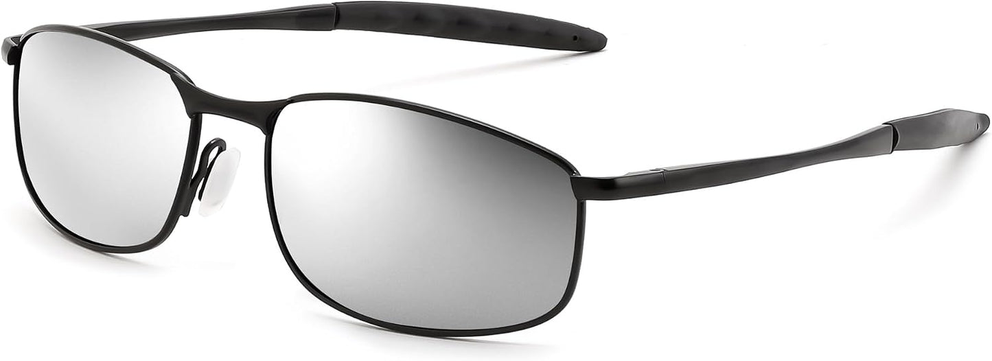 Black/Sliver / 58 Millimeters | B0GLFMLP4P | FEISEDY Rectangle Polarized Square Sunglasses for Men Women B2444