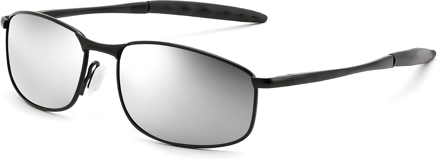 Black/Sliver / 58 Millimeters | B0GLFMLP4P | FEISEDY Rectangle Polarized Square Sunglasses for Men Women B2444