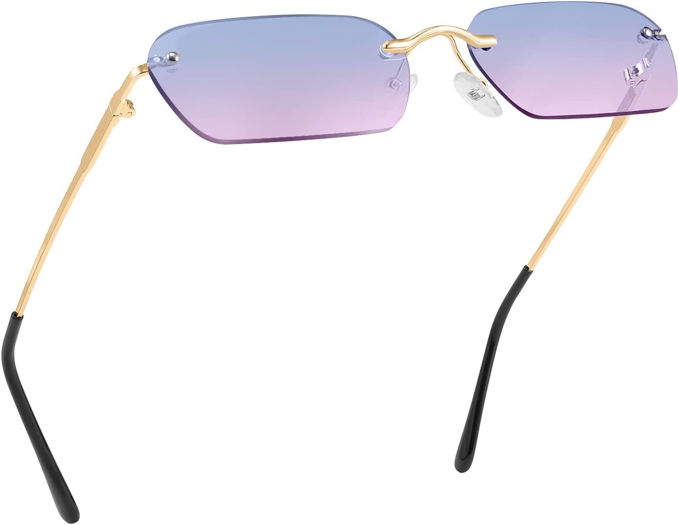 Blue/Pink / 55 Millimeters | B0B6TVM75S | FEISEDY Rimless Sunglasses Y2K Retro Small Narrow Rectangle Shades B2643
