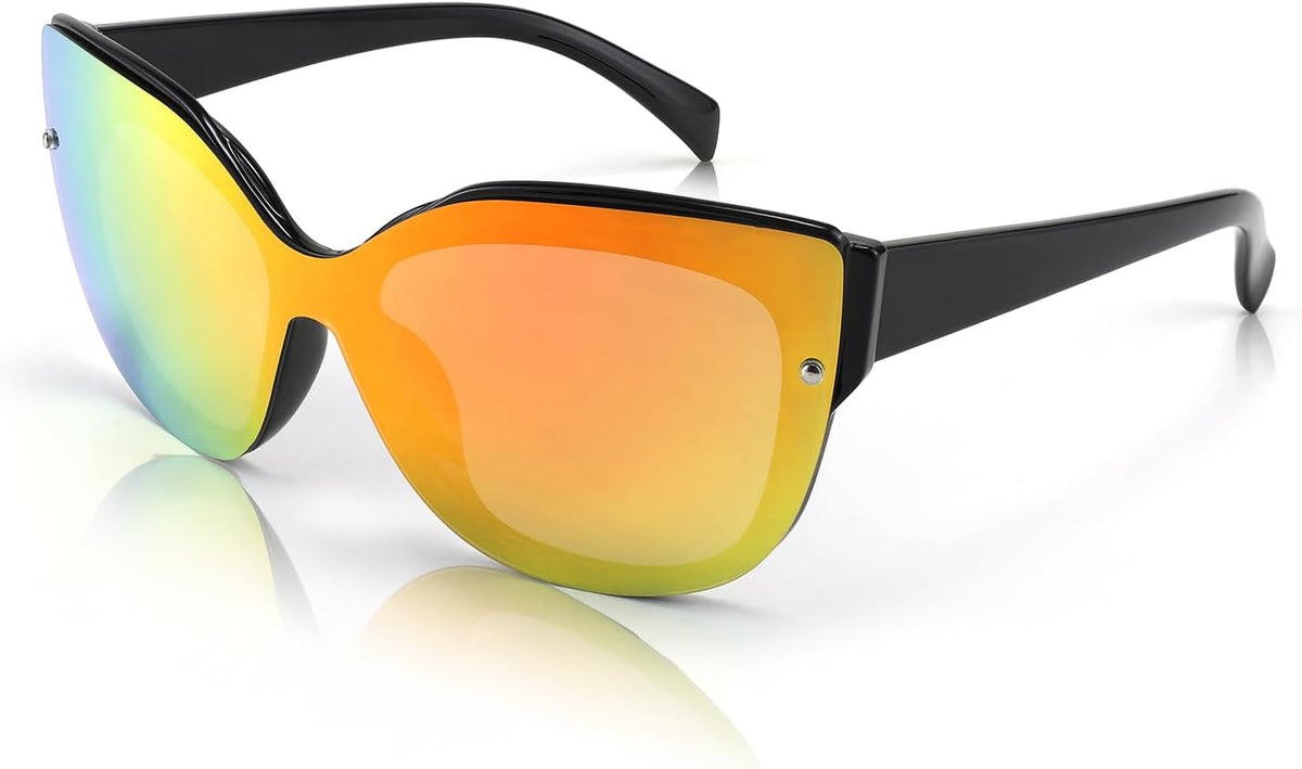 005 Bright Black Frame/Red Mirror Lens / 66 Millimeters | B09LTX6ZWL | FEISEDY Cat Eye Sunglasses Polarized for Women Men£¬Rimless Mirrored Sunglasses, Oversized, Trendy Retro Sun Glasses B2796