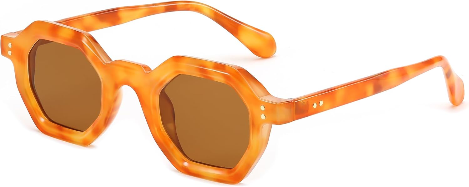 003 - Yellow Leopard / 50 Millimeters | B0CSJQ26W8 | FEISEDY Octagon Sunglasses for Women - Thick Frame Fashion Rectangle Sun Glasses - Summer UV400 Protection