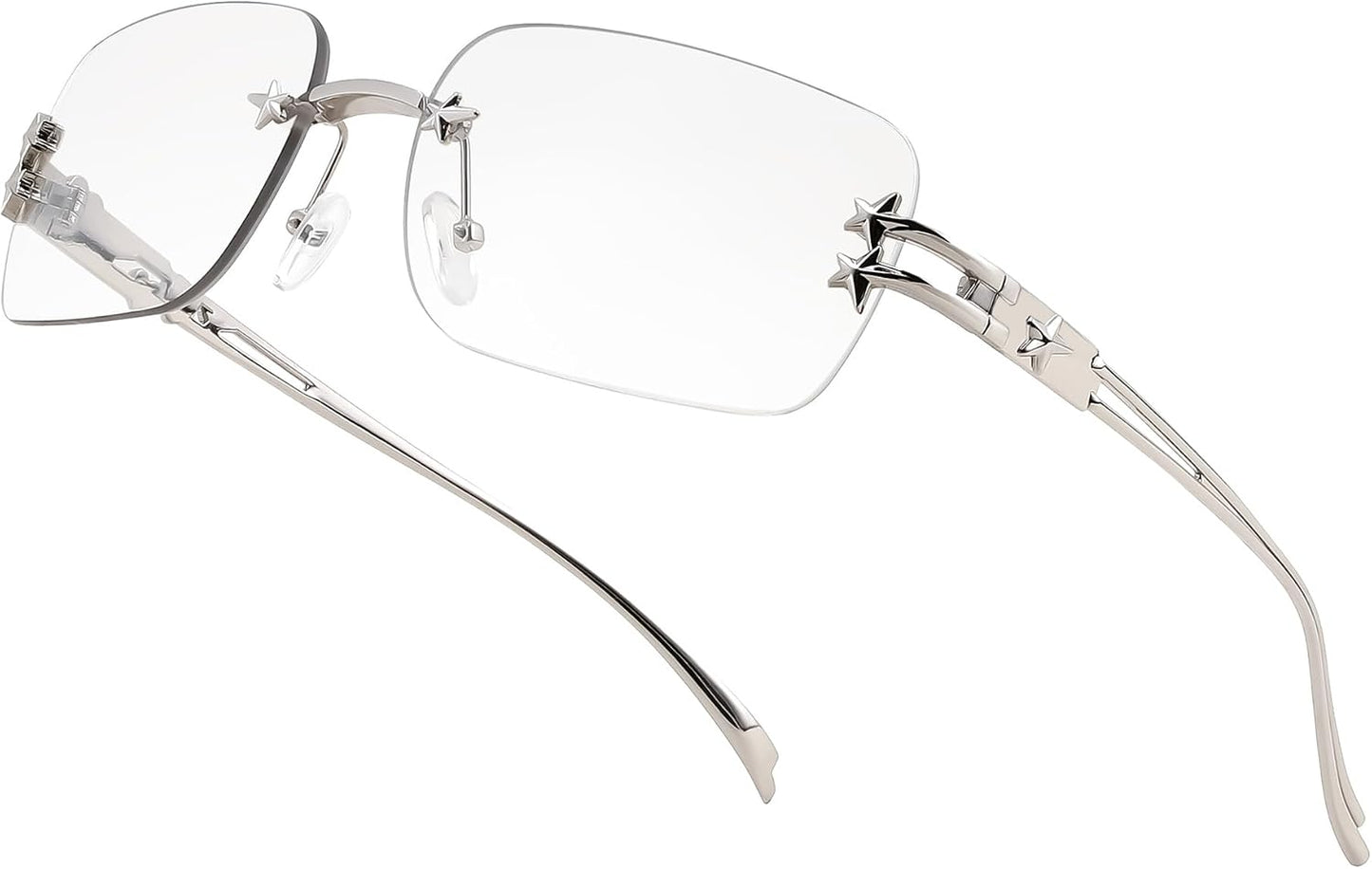 Light Grey Gradient Clear / 61 Millimeters | B0GX5ZMQPY | FEISEDY Retro Rimless Rectangle Y2K Tinted Sunglasses for Women Men B0423