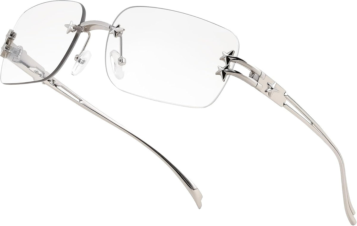 Light Grey Gradient Clear / 61 Millimeters | B0GX5ZMQPY | FEISEDY Retro Rimless Rectangle Y2K Tinted Sunglasses for Women Men B0423