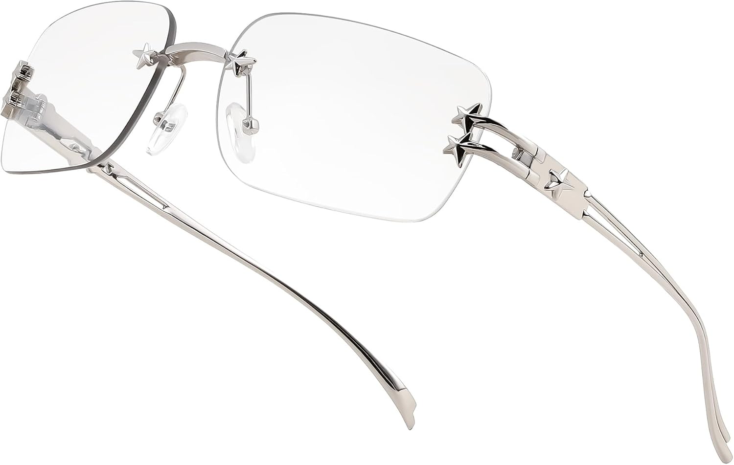 Light Grey Gradient Clear / 61 Millimeters | B0GX5ZMQPY | FEISEDY Retro Rimless Rectangle Y2K Tinted Sunglasses for Women Men B0423