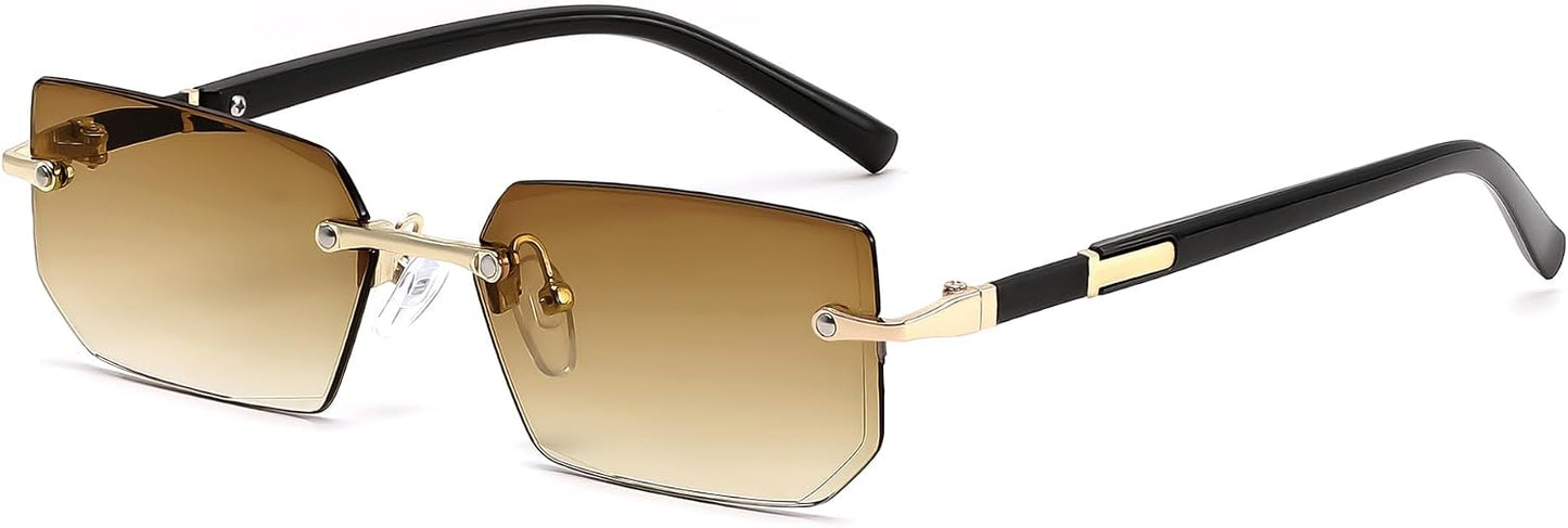 Gradient Tea Brown / 55 Millimeters | B0GVSFGHX8 | FEISEDY Rimless Sunglasses Y2K Retro Small Narrow Rectangle Shades B2643