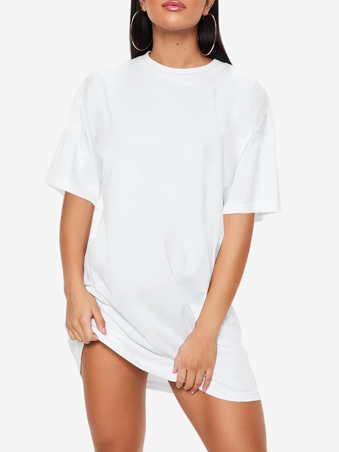 商品图片 2 | B0H2HLMQWK | Women's White T Shirt Dress, Short Sleeve Crew Neck Loose Straight Tee Shirt Dress for Casual Summer Daily Wear