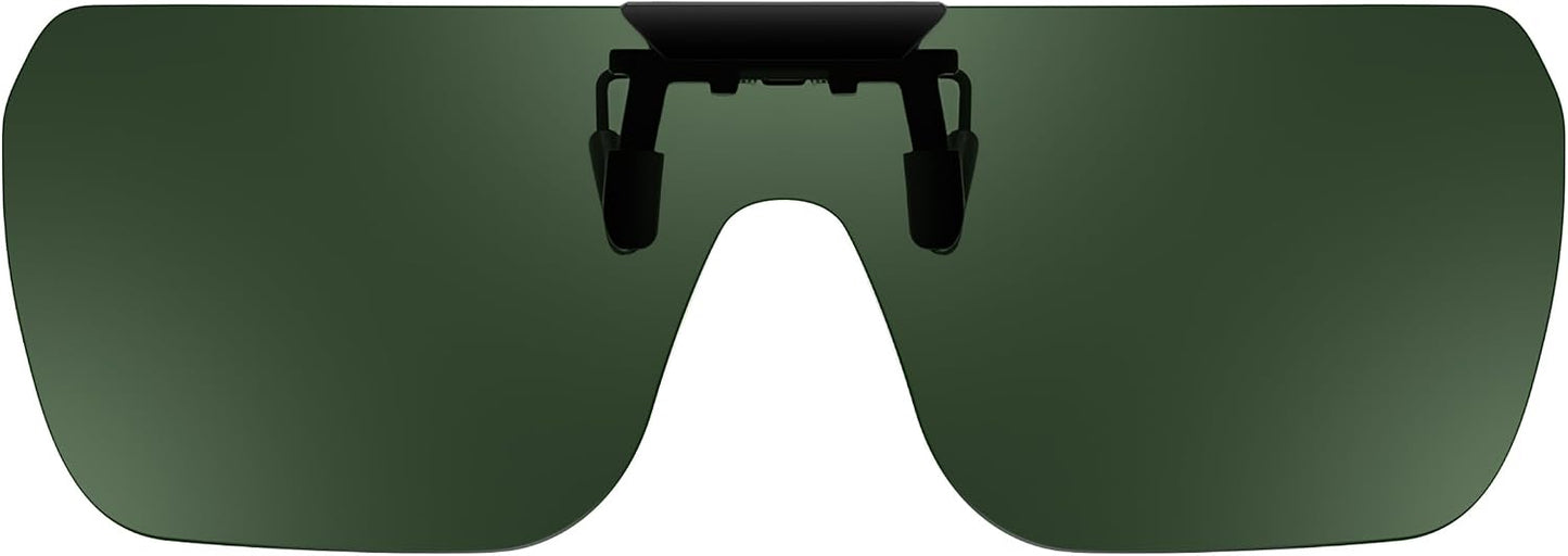 Green / 65 Millimeters | B0FX3MW982 | FEISEDY Clip-on Flip Up Rimless One Piece Sunglasses for Glasses TAC Lenses B0345