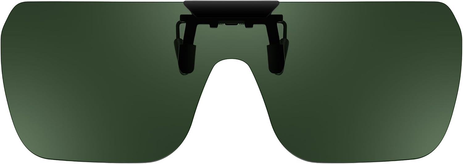 Green / 65 Millimeters | B0FX3MW982 | FEISEDY Clip-on Flip Up Rimless One Piece Sunglasses for Glasses TAC Lenses B0345