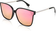 006 Black | Mirrored Pink Lenses / 63 Millimeters | B0BB2BM9KF | FEISEDY Sunglasses Womens, Oversized Retro Square Polarized Sunglasses, Trendy Shades UV400 B2901