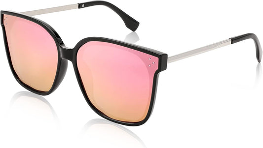 006 Black | Mirrored Pink Lenses / 63 Millimeters | B0BB2BM9KF | FEISEDY Sunglasses Womens, Oversized Retro Square Polarized Sunglasses, Trendy Shades UV400 B2901