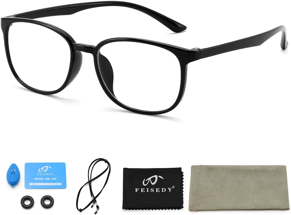 [FEISEDY] 老眼鏡 おしゃれ レディース ブルーライトカット 単焦点 PCメガネ リーディンググラス メンズ シニアグラス TR90 超軽量 スクエア型 PC用 スマホ用 B1810