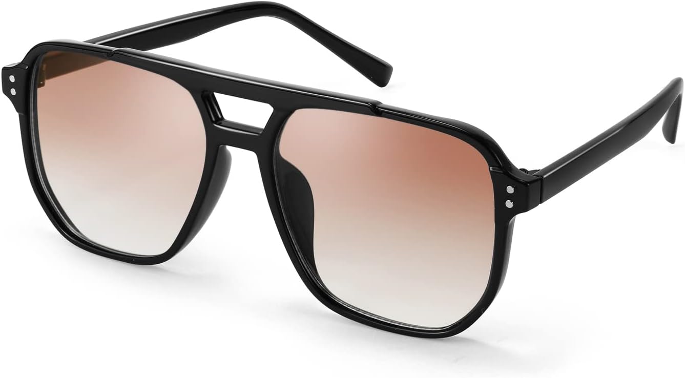 002 Black Frame/Orange Gradient Lens / 57 Millimeters | B09J822SX6 | FEISEDY Retro Square Aviator Sunglasses Women Men 70s Vintage Trendy Plastic Frame Sun Glasses B2835