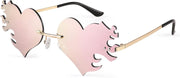 Pink Mirrored Lens / 60 Millimeters | B0BM3DQQB6 | FEISEDY Melting Flame Heart Sunglasses For Women Men Trendy Rimless Fire Shaped Party Glasses B2366