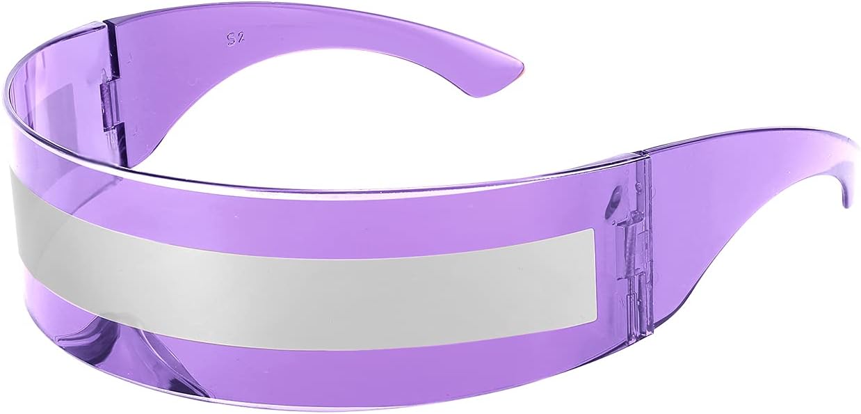 Purple | Silver Stripe / 70 Millimeters | B09998S3RB | FEISEDY 80s Futuristic Cyclops Cyber Visor Sunglasses Men Women Punk Style Cosplay B2740