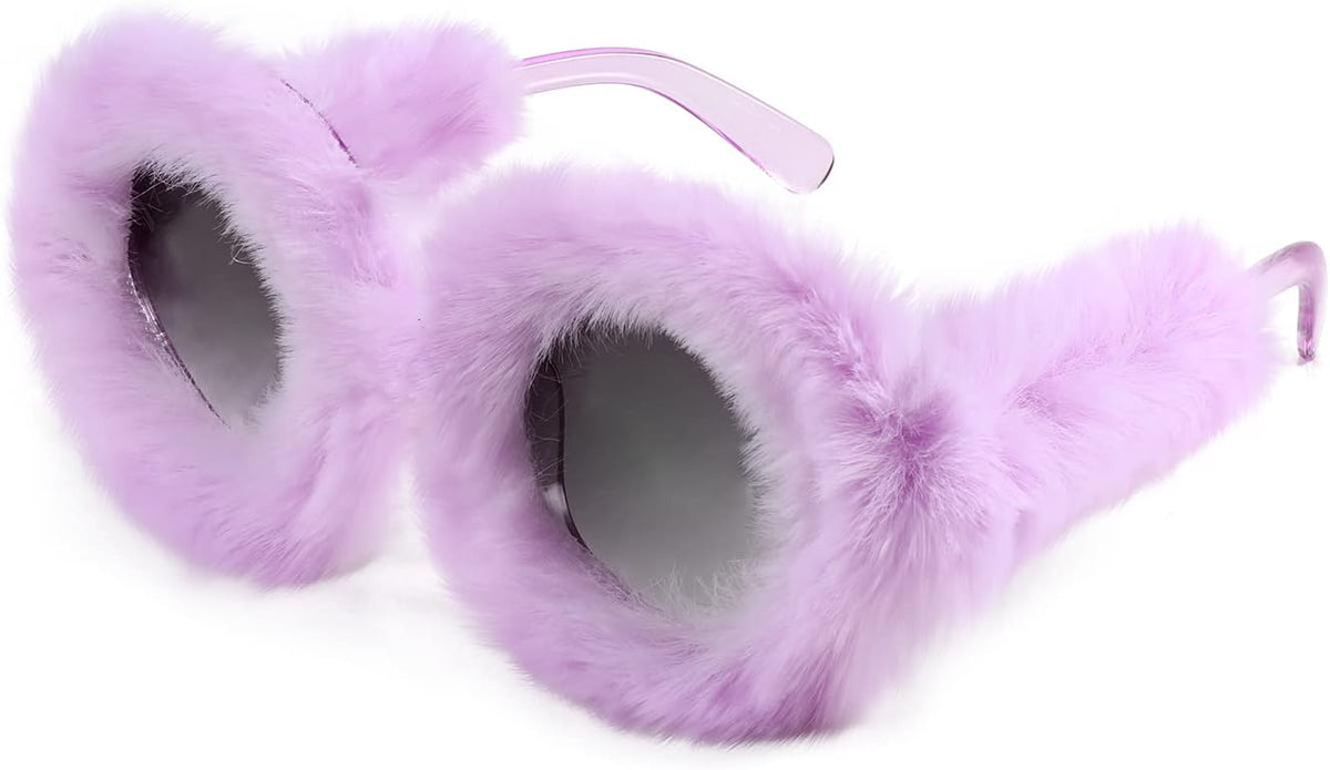 Purple Round 2889 / 70 Millimeters | B09SHCCCNT | FEISEDY Sunglasses Women Plush Fuzzy Soft Velvet Party Masquerade B2877