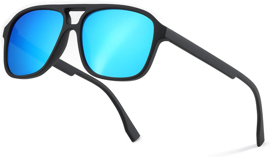 Blue / 54 Millimeters | B0CWTR5T38 | FEISEDY Polarized Aviator Sunglasses for Men Women Lightweight TR Frame Double Bridge Square Pilot Sun Glasses Shades B0120