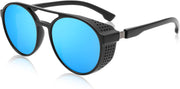 Blue Mirror Lens / 54 Millimeters | B0B6HWS83G | FEISEDY Classic Steampunk Sunglasses for Men Women Retro Round Gothic Shades Eyewear UV400 Protection B2957