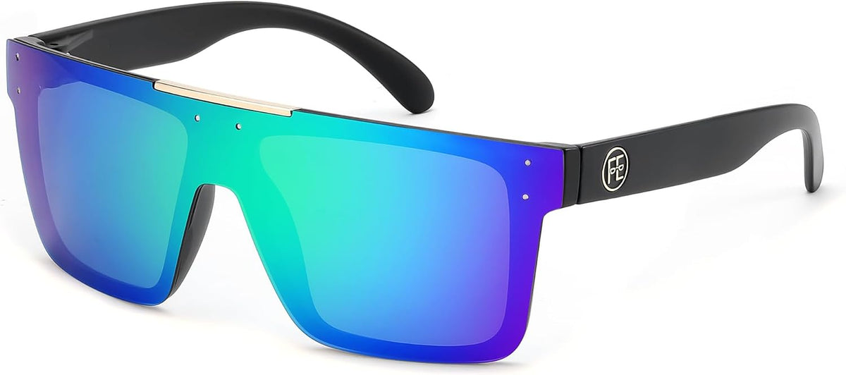 Polarized Green Lenses With Black Temples 007 / 72 Millimeters | B0CWL63GD8 | FEISEDY Polarized Sunglasses for Men, Z87 Oversized Square Flat Top B2990