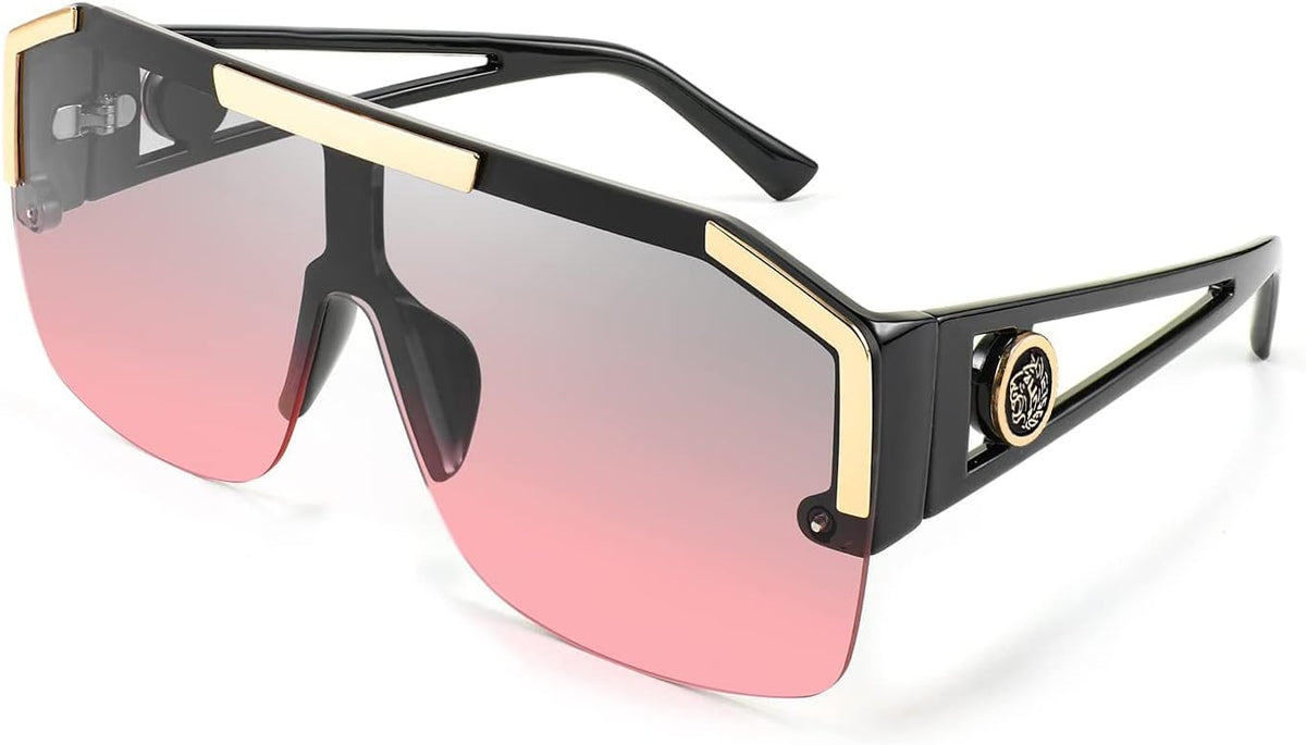 Black Frame Grey Pink Lens / 73 Millimeters | B09L4V3FM2 | FEISEDY Square Oversized Sunglasses for Men Women Flat Top B2765