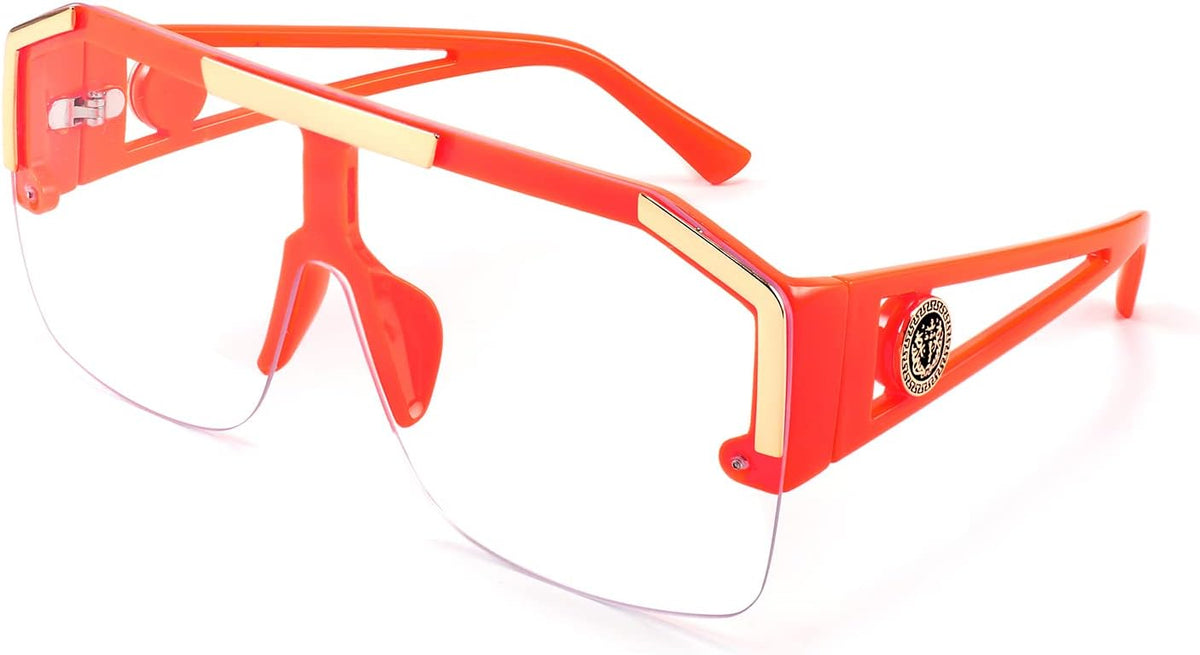 Orange Clear Lens / 73 Millimeters | B09L4WYMDZ | FEISEDY Square Oversized Sunglasses for Men Women Flat Top B2765