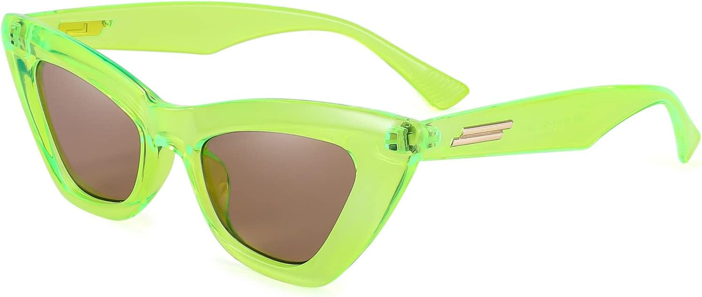 004 Fluorescent Green & Tea Lens / 48 Millimeters | B09QKF1BQK | FEISEDY Vintage Small Cat Eye Sunglasses for Women Square Retro Cateye Eyewear B2869