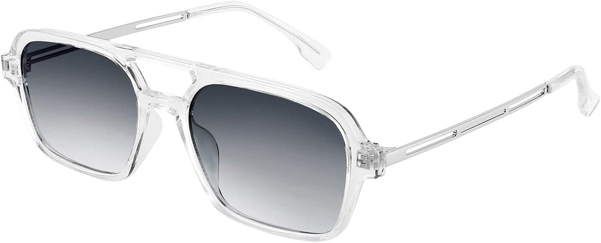 Transparent Frame/Gradient Grey Lens / 59 Millimeters | B0925TJXQL | FEISEDY Vintage Square 70s Flat Aviator Sunglasses Women Men Metal Design Shades B2752