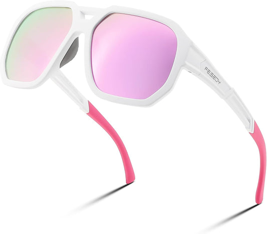 White Frame / Pink Mirrored Lens / 57 Millimeters | B0GCD6WNLR | FEISEDY Vintage Polarized Aviator Sunglasses for Women Men, Large Square Frame Trendy Sports Eyewear UV400 B0151