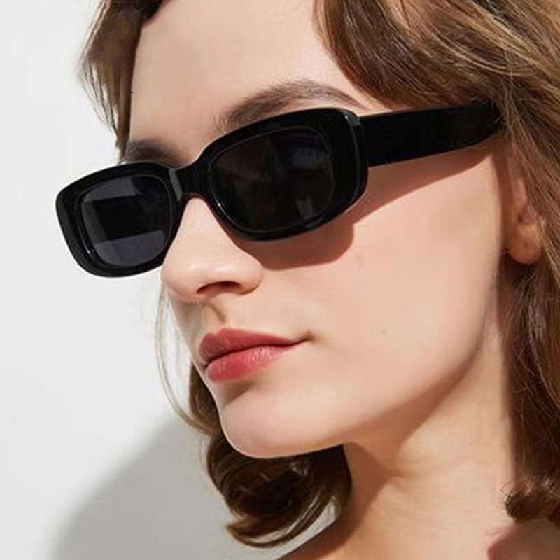 商品图片 6 | B09XM65NG6 | FEISEDY 2PACK Rectangle Retro Sunglasses 90s Chunky Small Cool Square Glasses B7039-F2