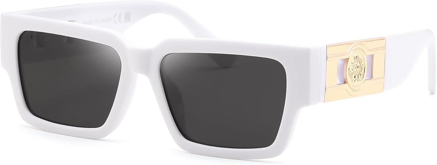White/Black / 56 Millimeters | B0GD626FXS | FEISEDY Retro Trendy Rectangle Polarized Sunglasses for Women Men,Classic Narrow Square Sun Glasses B0314