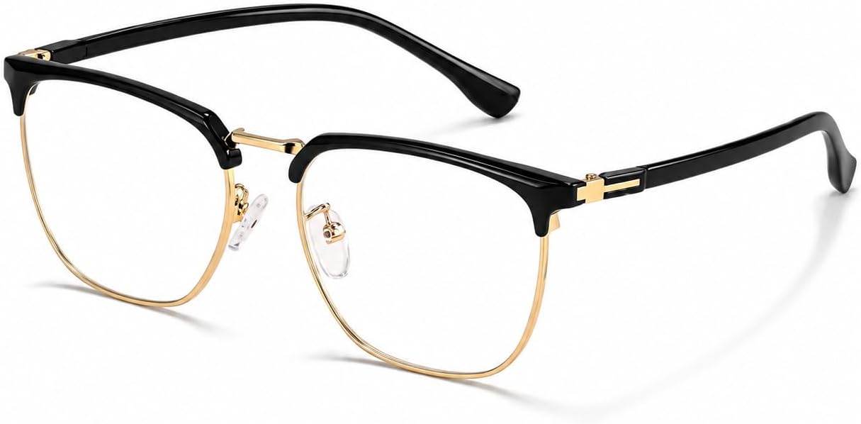 ブラック/ゴールド / 2.0 ディオプトリ | B0HBVYG9KX | [FEISEDY] 老眼鏡 ブルーライトカット 遠近両用 累進多焦点 おしゃれ 超軽量 ハーフリム メンズ レディース リーディンググラス シニアグラス スクエア +1.00~3.00 1865