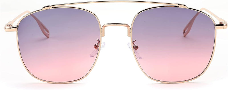 004 Gold Frame/Gray Pink Lens / 58 Millimeters | B0B67SDP94 | FEISEDY Oversized Round Sunglasses Women Men Trendy Vintage Square Gold Metal Sunglasses B2947