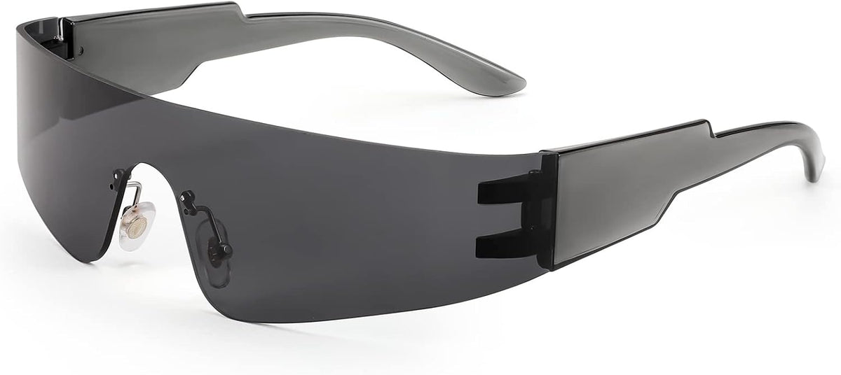 Grey Mirrored / 72 Millimeters | B0B1V7HV8X | FEISEDY Y2K Futuristic Sunglasses Women Men Rimless One Piece Miorred B2927