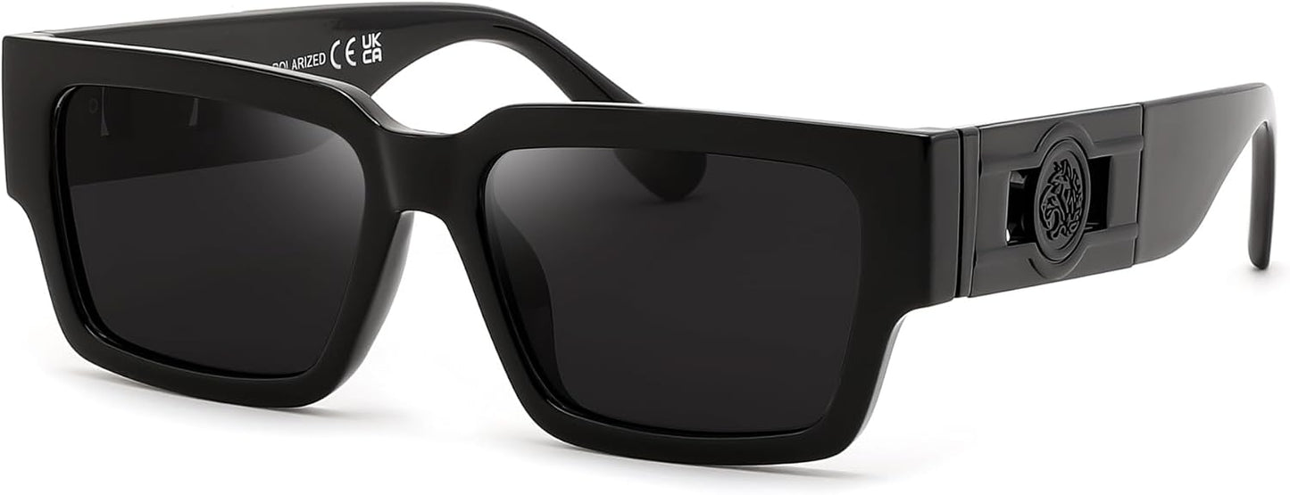 Black/Black / 56 Millimeters | B0GD5LTX9C | FEISEDY Retro Trendy Rectangle Polarized Sunglasses for Women Men,Classic Narrow Square Sun Glasses B0314