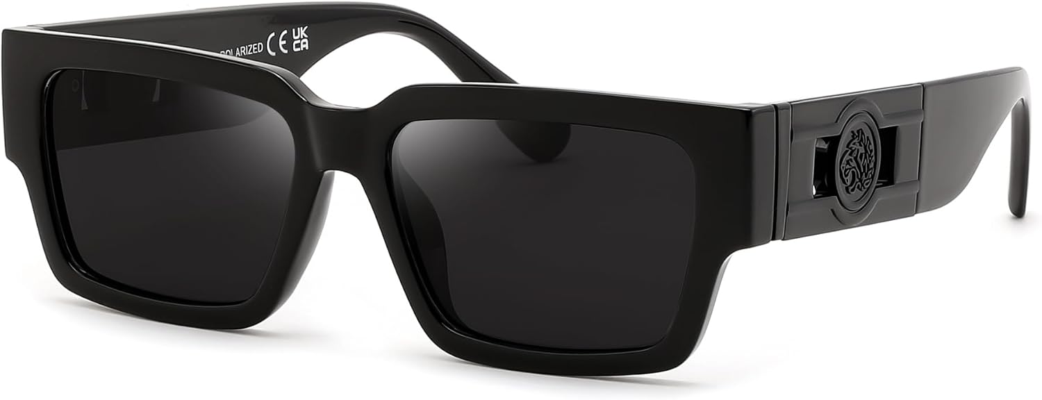 Black/Black / 56 Millimeters | B0GD5LTX9C | FEISEDY Retro Trendy Rectangle Polarized Sunglasses for Women Men,Classic Narrow Square Sun Glasses B0314