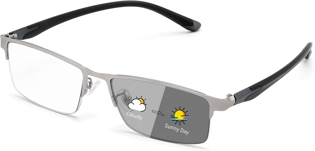 Grey + Black / Rectangular / 2.0 x | B0HBWF5CKB | FEISEDY Photochromic Reading Glasses Blue Light Blocking Readers B1662