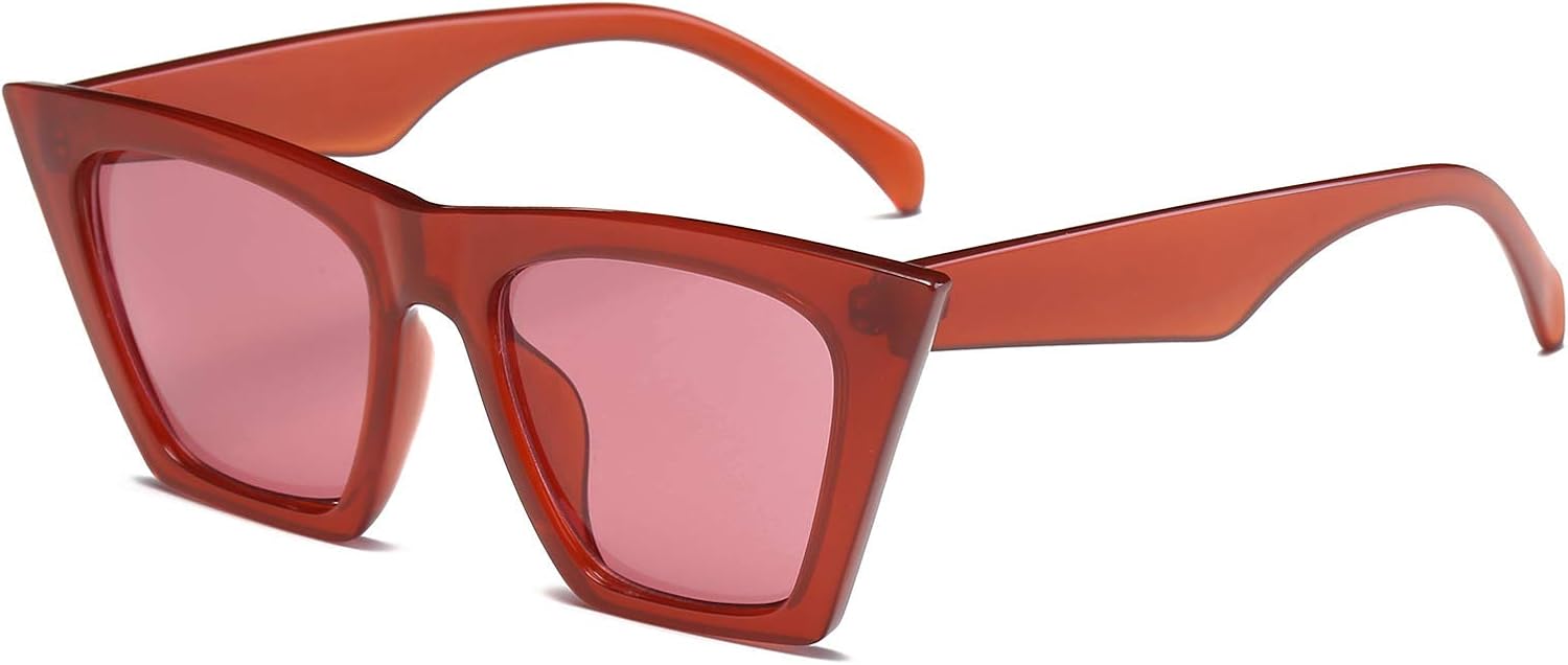 Red / 52 Millimeters | B07N5DQWZ6 | FEISEDY Vintage Square Cat Eye Sunglasses Women Trendy Cateye Sunglasses B2473