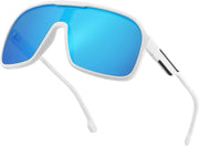 White/Blue Mirror / 61 Millimeters | B0CWV1Q2LZ | FEISEDY Fashion Polarized Sunglasses Oversized One Piece Reflective Lens Sports Sun Glasses B0122