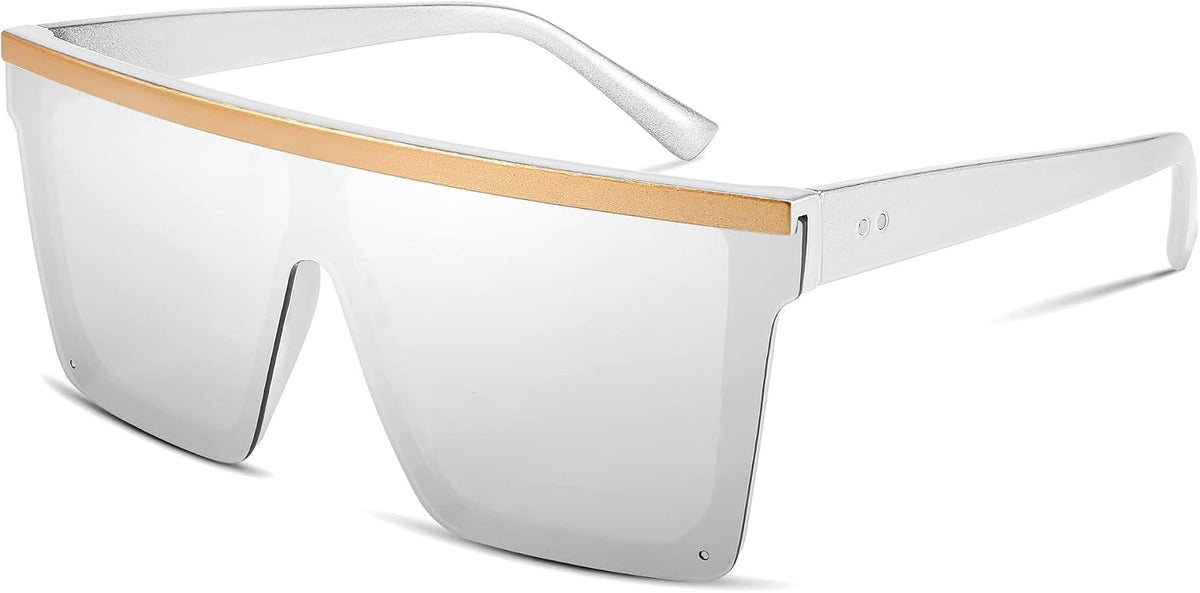 White Mirrored Lenses / 60 Millimeters | B0BJPKV7BX | FEISEDY Oversized Sunglasses Mens Womens Flat Top Square Trendy Visor Shades UV400 B2470