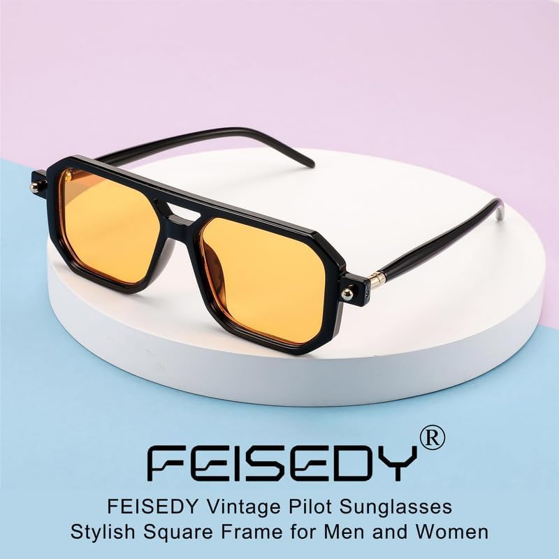 商品图片 166 | B09YTJ4FQZ | FEISEDY Vintage Square 70s Flat Aviator Sunglasses Women Men Classic Retro Stylish Frame UV400 Sunglasses B2622